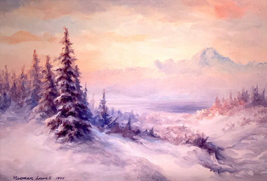 'Winter Morning (Mount Iliamna)' signed lithograph print